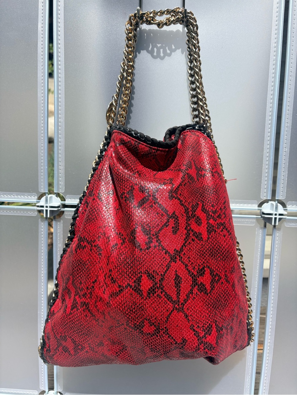 Stella McCartney Falabella Red Faux Python Snakeskin Foldover Bag Medium